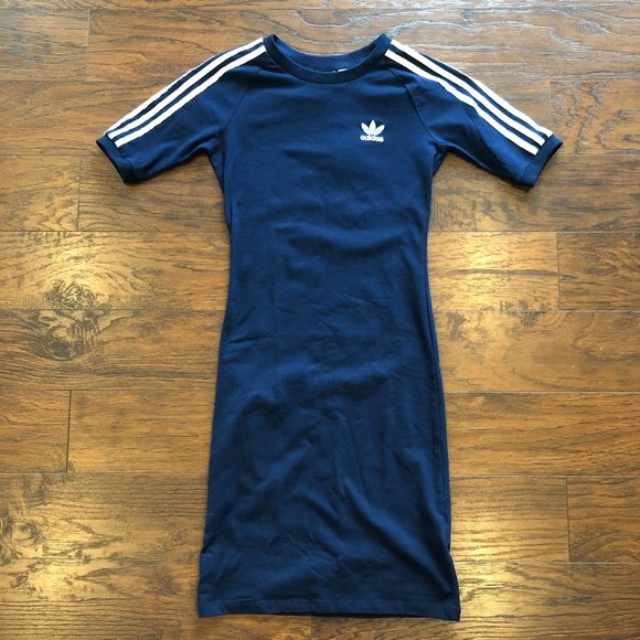 Navy Adidas Stretch Sport Midi Dress - Picture 1 of 5